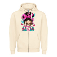 Sandshell Warrior Mom Messy Bun With Flowers Zipper Hoodie - BundleAndBundleShop