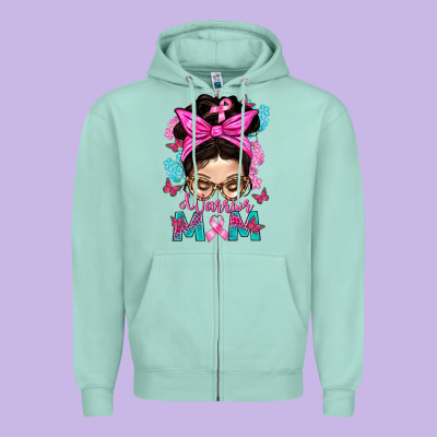 Warrior Mom Messy Bun With Flowers Zipper Hoodie Designed By Bundleandbundleshop