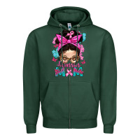 Sports Green Warrior Mom Messy Bun With Flowers Zipper Hoodie - BundleAndBundleShop
