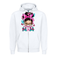 White Warrior Mom Messy Bun With Flowers Zipper Hoodie - BundleAndBundleShop