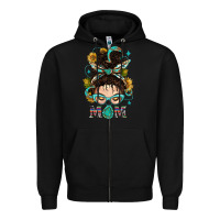 Black Western Messy Bun Mom With Sunflower Zipper Hoodie - BundleAndBundleShop