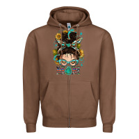 Chestnut Western Messy Bun Mom With Sunflower Zipper Hoodie - BundleAndBundleShop