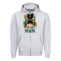 Heather Grey Western Messy Bun Mom With Sunflower Zipper Hoodie - BundleAndBundleShop