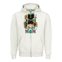 Oatmeal Heather Western Messy Bun Mom With Sunflower Zipper Hoodie - BundleAndBundleShop