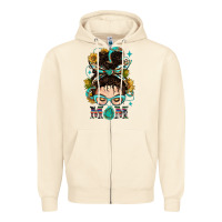 Sandshell Western Messy Bun Mom With Sunflower Zipper Hoodie - BundleAndBundleShop