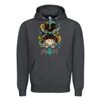 Smoke Western Messy Bun Mom With Sunflower Zipper Hoodie - BundleAndBundleShop