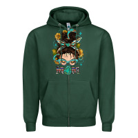Sports Green Western Messy Bun Mom With Sunflower Zipper Hoodie - BundleAndBundleShop