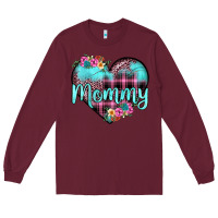 Burgundy mommy leopard turquoise heart Long Sleeve Tee - JahusDesignShop