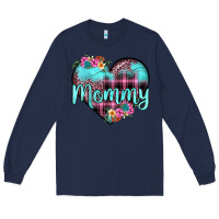 Navy mommy leopard turquoise heart Long Sleeve Tee - JahusDesignShop