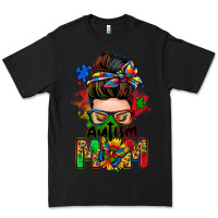 Black autism mom messy bun Premium Tee - Zillion Design Studio