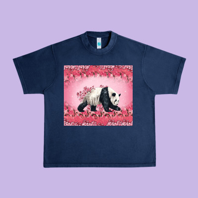 Panda With Sakura Blooms Urban Heavy Tee Designed By Lillyallendesigns