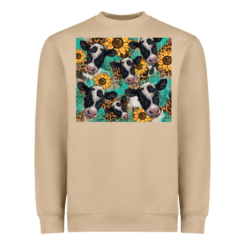 Western Leopard Sunflower Black And White  Cow Heavyweight Sweatshirt by BarkalooDesign | Teevron