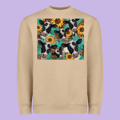 Western Leopard Sunflower Black And White  Cow Heavyweight Sweatshirt Designed By Barkaloodesign