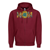 Burgundy Western Mom With Gemstone And Sunflower Zipper Hoodie - BundleAndBundleShop