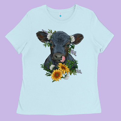 Baby Cow Black Angus Calf With Flowers Ladies Tee Designed By Ranaportraitstore