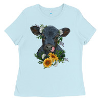 Baby Blue baby cow black angus calf with flowers Ladies Tee - RanaPortraitStore