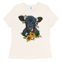 Bone baby cow black angus calf with flowers Ladies Tee - RanaPortraitStore