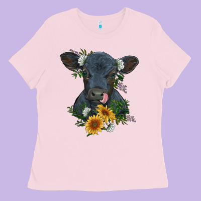 Baby Cow Black Angus Calf With Flowers Ladies Tee Designed By Ranaportraitstore