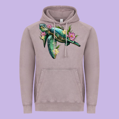 Sea Turtle With Lotus Vintage Hoodie Designed By Artiststas