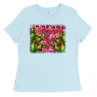 Baby Blue valentine's day cactus background Ladies Tee - JahusDesignShop