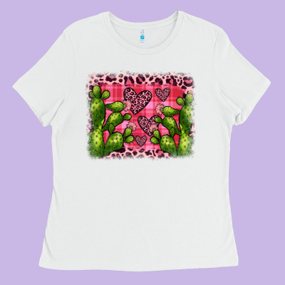 Valentine's Day Cactus Background Ladies Tee Designed By Jahusdesignshop