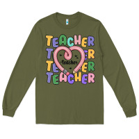 Army Green teacher and pencil heart Long Sleeve Tee - MaliasSmallBusiness