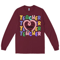Burgundy teacher and pencil heart Long Sleeve Tee - MaliasSmallBusiness