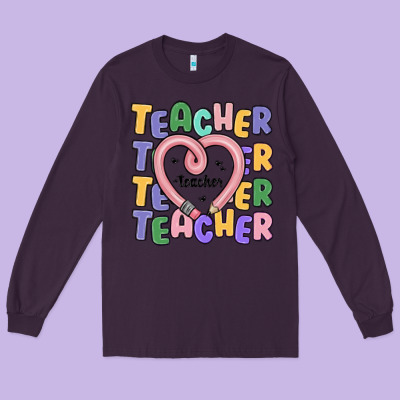 Teacher And Pencil Heart Long Sleeve Tee Designed By Maliassmallbusiness