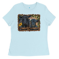 Baby Blue western black angus cattle and calf with leopard Ladies Tee - RanaPortraitStore