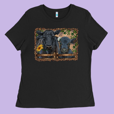 Western Black Angus Cattle And Calf With Leopard Ladies Tee Designed By Ranaportraitstore