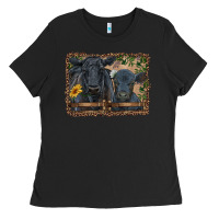 Black western black angus cattle and calf with leopard Ladies Tee - RanaPortraitStore
