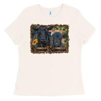 Bone western black angus cattle and calf with leopard Ladies Tee - RanaPortraitStore