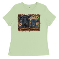 Matcha western black angus cattle and calf with leopard Ladies Tee - RanaPortraitStore