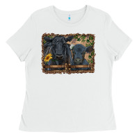 White western black angus cattle and calf with leopard Ladies Tee - RanaPortraitStore