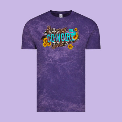 Western Cowgirl And Sunflower With Hat And Cowhide Leopard Vintage Tee Designed By Artiststas
