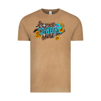 Vintage Camel western cowgirl and sunflower with hat and cowhide leopard Vintage Tee - Artiststas