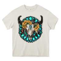 Cream gamestone with bull skull Heavy Core Tee - RanaPortraitStore