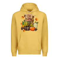 Antique Gold Heifer with Pumpkins Premium Hoodie - texasbilliewilder