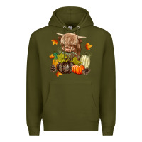 Army Green Heifer with Pumpkins Premium Hoodie - texasbilliewilder