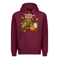 Burgundy Heifer with Pumpkins Premium Hoodie - texasbilliewilder