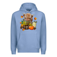 Colony Blue Heifer with Pumpkins Premium Hoodie - texasbilliewilder