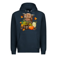 Navy Heifer with Pumpkins Premium Hoodie - texasbilliewilder