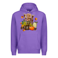 Purple Heifer with Pumpkins Premium Hoodie - texasbilliewilder