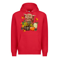 Red Heifer with Pumpkins Premium Hoodie - texasbilliewilder