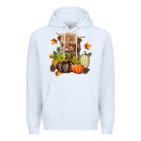 White Heifer with Pumpkins Premium Hoodie - texasbilliewilder