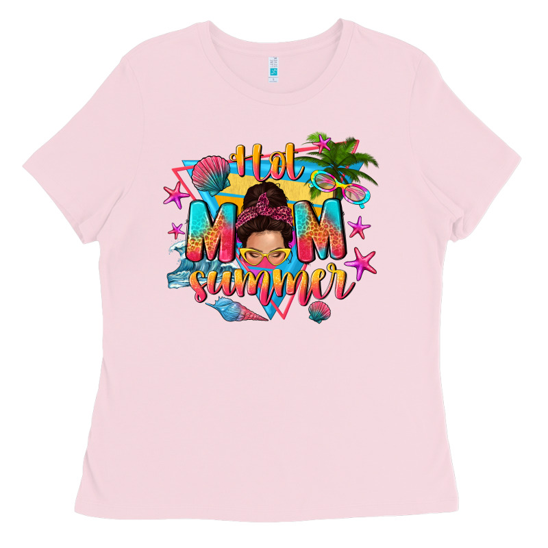Hot Mom Summer With Messy Bun Ladies Tee by texasbilliewilder | Teevron