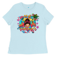 Baby Blue hot mom summer with messy bun Ladies Tee - texasbilliewilder
