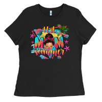 Black hot mom summer with messy bun Ladies Tee - texasbilliewilder
