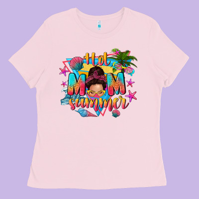 Hot Mom Summer With Messy Bun Ladies Tee Designed By Texasbilliewilder