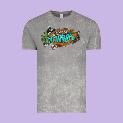 Western Cowboy And Hat With Cactus And Cowhide Vintage Tee Designed By Artiststas